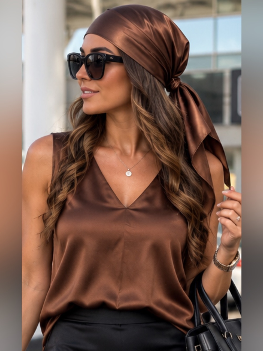 Satin Set V neck shirt head wrap worn multiple ways.  NEW fits large ladies.